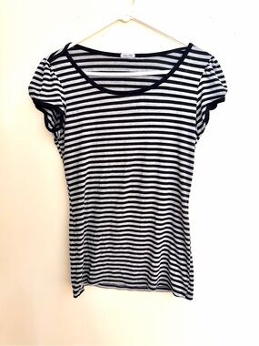 Soda Blu Black and White Striped Scoop Neck Tee